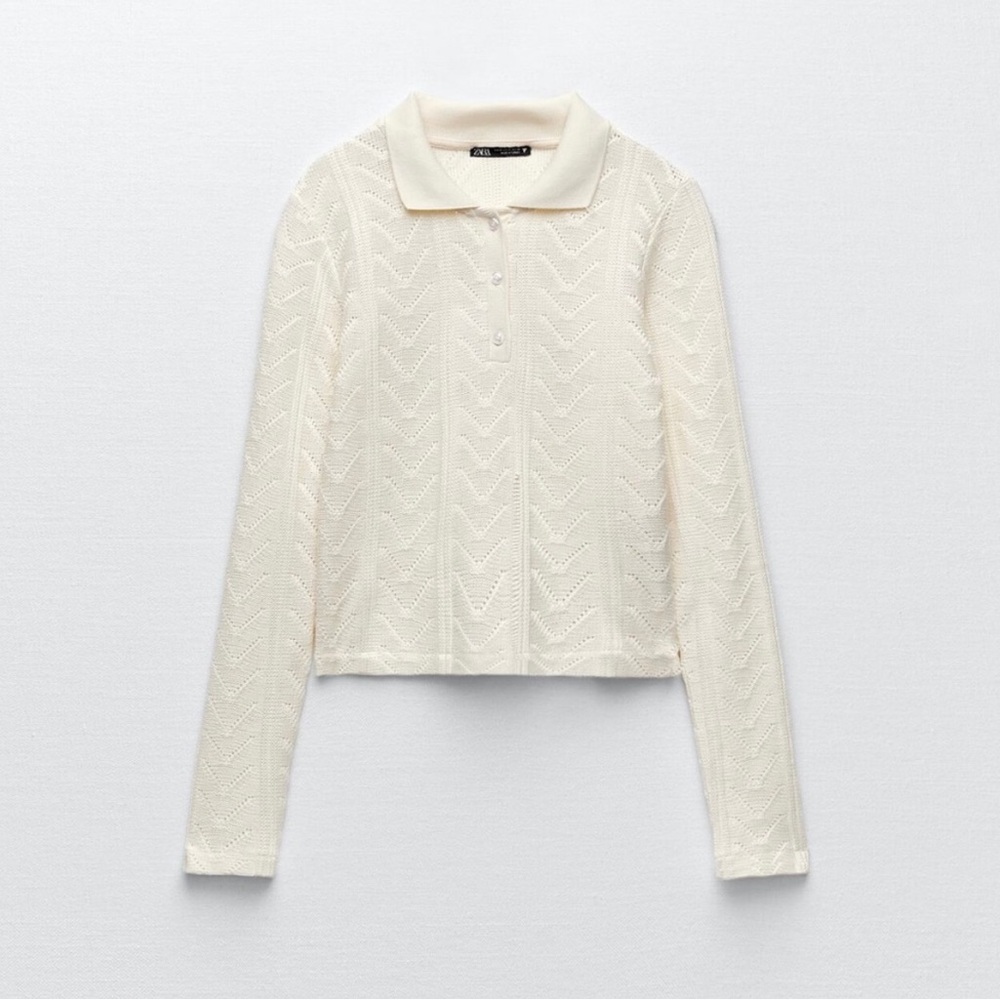 NWOT ZARA Polo Crochet Knit Sweater Top Small